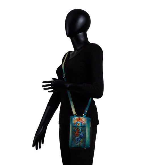 Women’s Leather Crossbody Cell Phone Wallet with Handpainted Floral Artwork - Picture 6 of 6